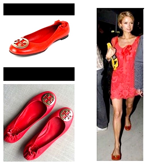 Tory Burch Lobster Red/Gold-626 Reva-Mestico Flat Ballet 12138006, Size 5.5 - Picture 13 of 16